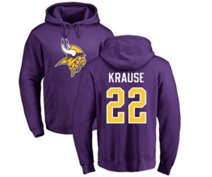 Minnesota Vikings #22 Paul Krause Purple Name & Number Logo Pullover Hoodie