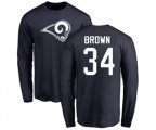 Los Angeles Rams #34 Malcolm Brown Navy Blue Name & Number Logo Long Sleeve T-Shirt