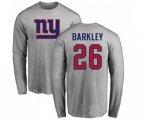 New York Giants #26 Saquon Barkley Ash Name & Number Logo Long Sleeve T-Shirt