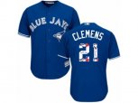 Toronto Blue Jays #21 Roger Clemens Authentic Blue Team Logo Fashion MLB Jersey