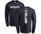New England Patriots #33 Joejuan Williams Navy Blue Backer Long Sleeve T-Shirt