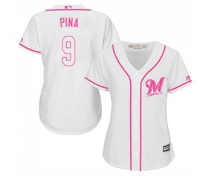 Women\'s Milwaukee Brewers #9 Manny Pina Replica White Fashion Cool Base Baseball Jersey