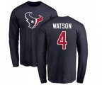 Houston Texans #4 Deshaun Watson Navy Blue Name & Number Logo Long Sleeve T-Shirt