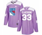 Adidas New York Rangers #33 Fredrik Claesson Authentic Purple Fights Cancer Practice NHL Jersey