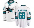 San Jose Sharks #68 Melker Karlsson Fanatics Branded White Away Breakaway NHL Jersey