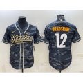 Pittsburgh Steelers #12 Terry Bradshaw Grey Navy Camo With Patch Cool Base Stitched Baseball Jersey