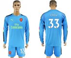 2017-18 Arsenal 33 CECH Blue Long Sleeve Goalkeeper Soccer Jersey