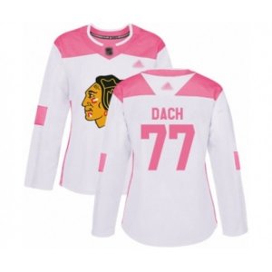 Women\'s Chicago Blackhawks #77 Kirby Dach Authentic White Pink Fashion Hockey Jersey