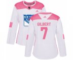 Women Adidas New York Rangers #7 Rod Gilbert Authentic White Pink Fashion NHL Jersey