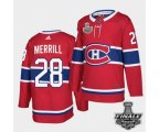 Montreal Canadiens #28 Jon Merrill Red Home Authentic 2021 NHL Stanley Cup Final Patch Jersey