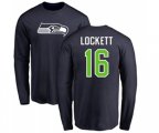 Seattle Seahawks #16 Tyler Lockett Navy Blue Name & Number Logo Long Sleeve T-Shirt