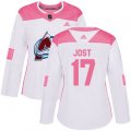 Women's Colorado Avalanche #17 Tyson Jost Authentic White Pink Fashion NHL Jersey