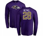Baltimore Ravens #28 Justin Bethel Purple Name & Number Logo Long Sleeve T-Shirt