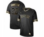 Colorado Rockies #22 Chris Iannetta Authentic Black Gold Fashion Baseball Jersey