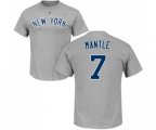 New York Yankees #7 Mickey Mantle Replica Gray Strip Baseball T-Shirt