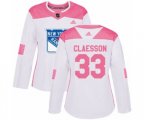 Women Adidas New York Rangers #33 Fredrik Claesson Authentic White Pink Fashion NHL Jersey