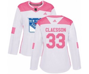 Women Adidas New York Rangers #33 Fredrik Claesson Authentic White Pink Fashion NHL Jersey
