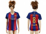 Women Barcelona #8 A.Iniesta Home Soccer Club Jersey