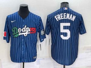 Los Angeles Dodgers #5 Freddie Freeman Navy Blue Pinstripe 2020 World Series Cool Base Nike Jersey