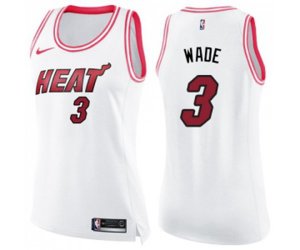 Women\'s Miami Heat #3 Dwyane Wade Swingman White Pink Fashion Basketball Jersey