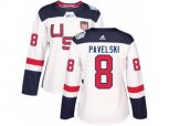 Women Adidas Team USA #8 Joe Pavelski Authentic White Home 2016 World Cup Hockey Jersey