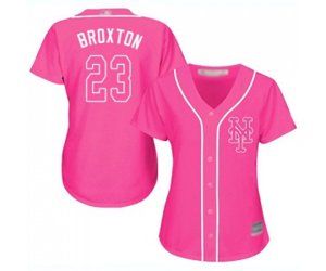 Women\'s New York Mets #23 Keon Broxton Authentic Pink Fashion Cool Base Baseball Jersey