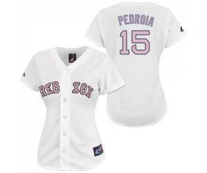 Women\'s Boston Red Sox #15 Dustin Pedroia Replica White Pink No. Baseball Jersey