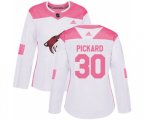 Women Arizona Coyotes #30 Calvin Pickard Authentic White Pink Fashion Hockey Jersey