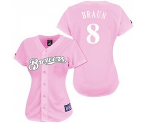 Women\'s Milwaukee Brewers #8 Ryan Braun Replica Pink Fashion Baseball Jersey