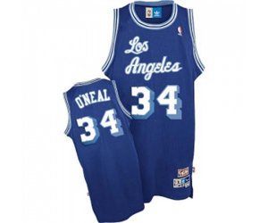 Los Angeles Lakers #34 Shaquille O\'Neal Authentic Blue Throwback Basketball Jersey